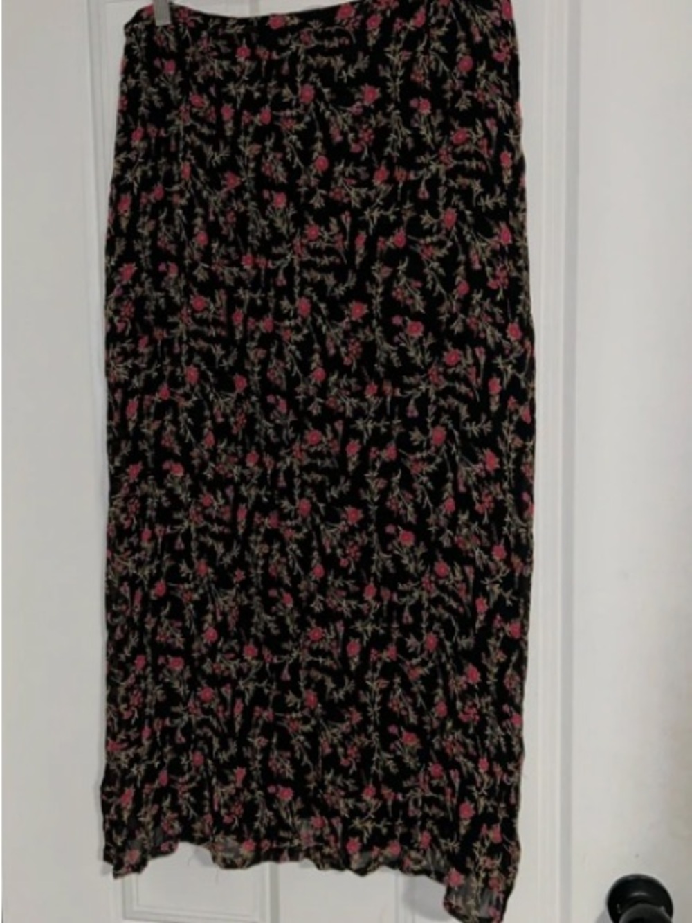 Black Maxi Skirt with Pink Floral Sprig